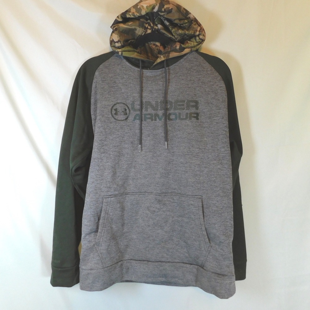 Under Armour Storm Mens Hoodie Grey‎ Green Camo Lined Pullover Sweatshirt L